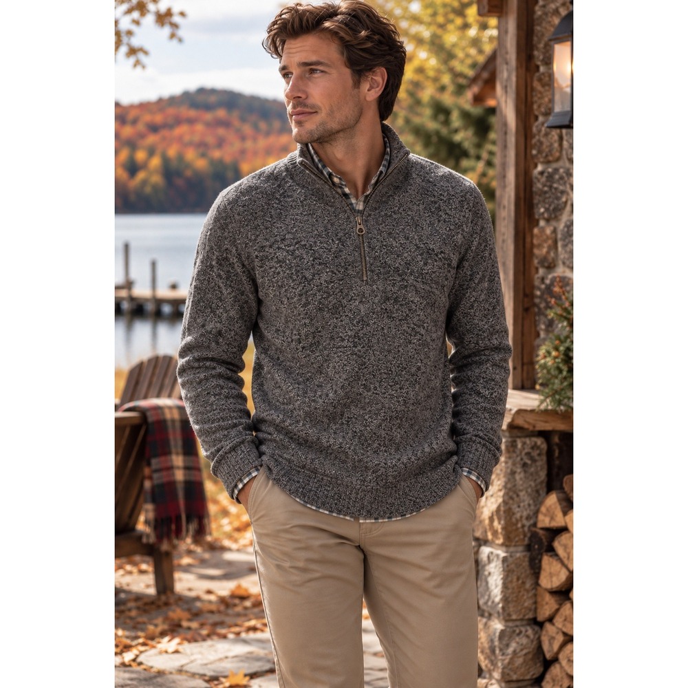 J Crew M Slim Gray Lambswool Quarter Zip Sweater Old Money Preppy Heritage Fall